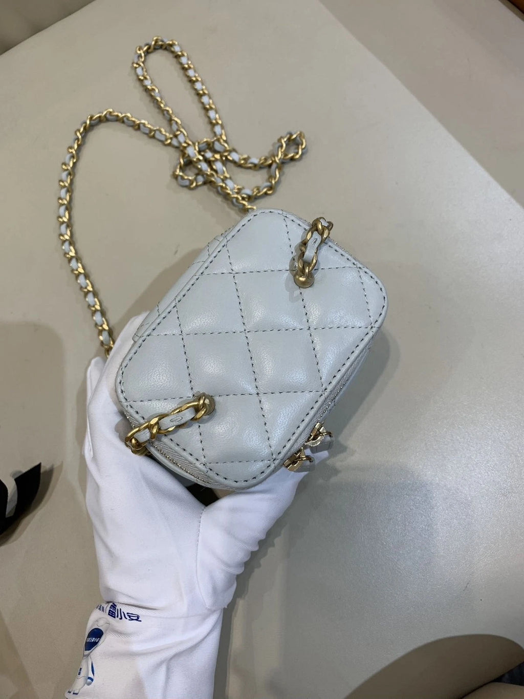 CHANEL Light Gray Gold Ball Mini Box Bag For Women
