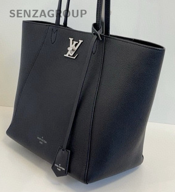 Louis Vuitton Lock Me Tote Shoulder Bag Black Silver Women Classic