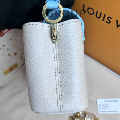 Louis Vuitton Capucines Nano White & Blue Handbag Chain Strap Women Fashion