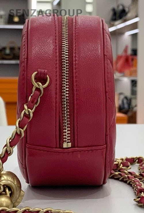 Chanel Diamond Mini Lambskin Chain Shoulder Bag Crossbody Red Gold Women Classic