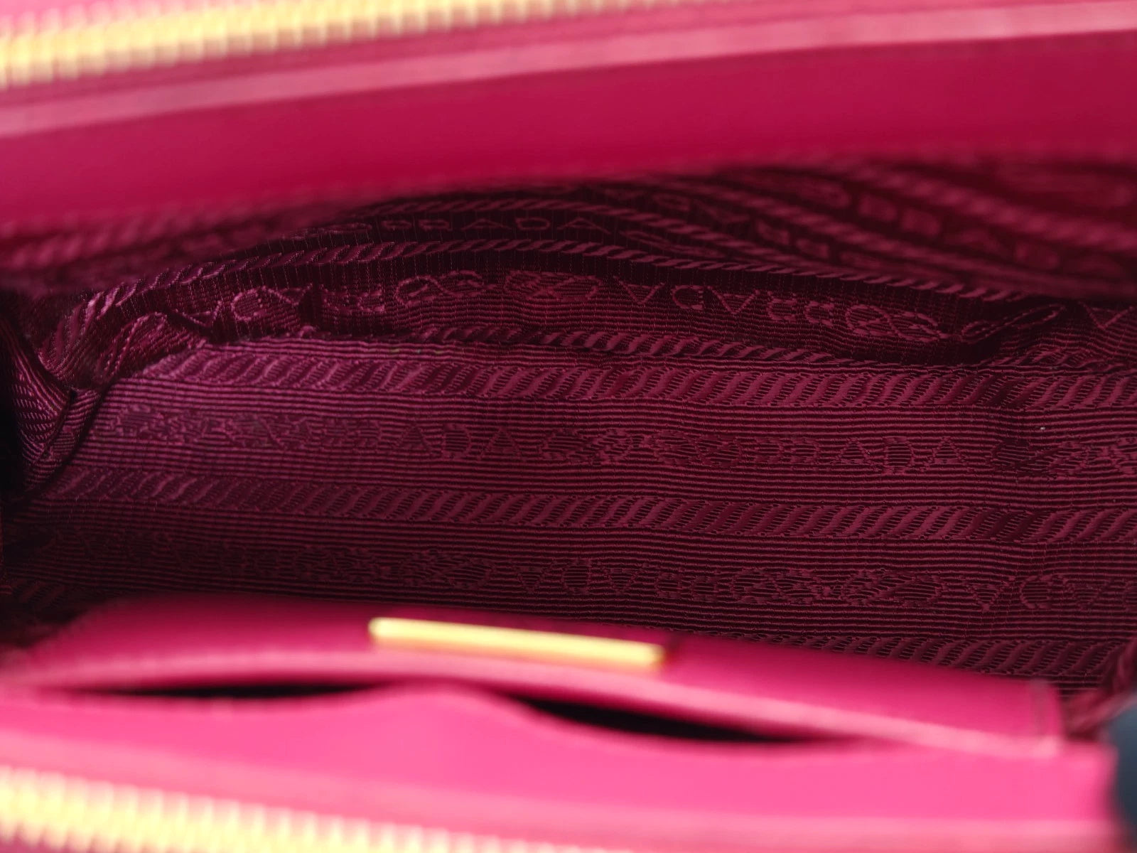 Prada Galleria Mini 2Way Top Handle Bag Crossbody Rose Red Gold Classic Women