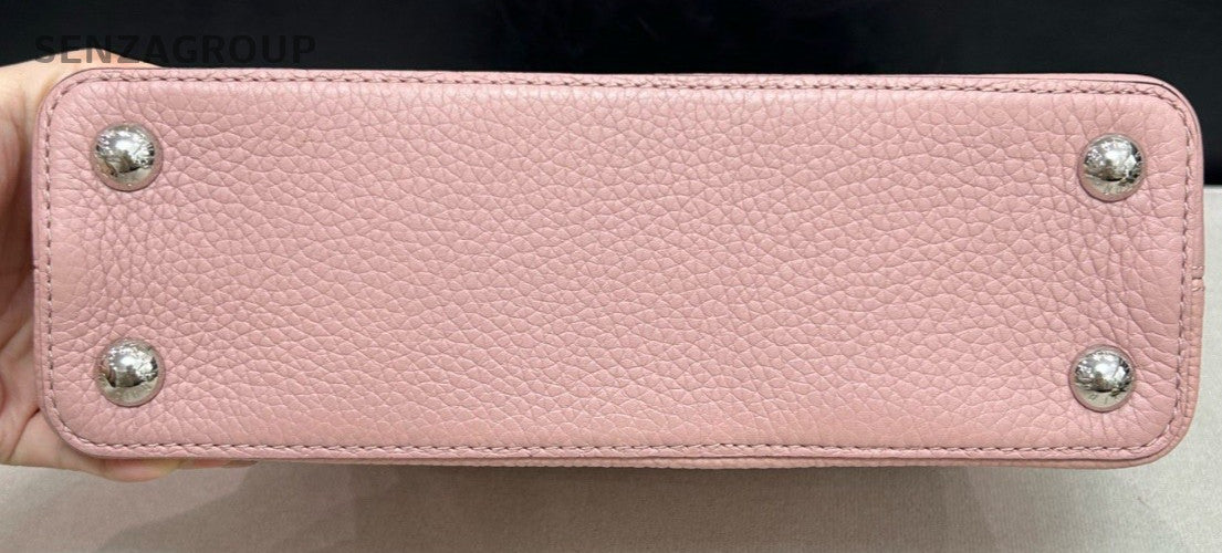 Louis Vuitton Capucines BB Top Handle Bag Crossbody Pink Silver Used Women
