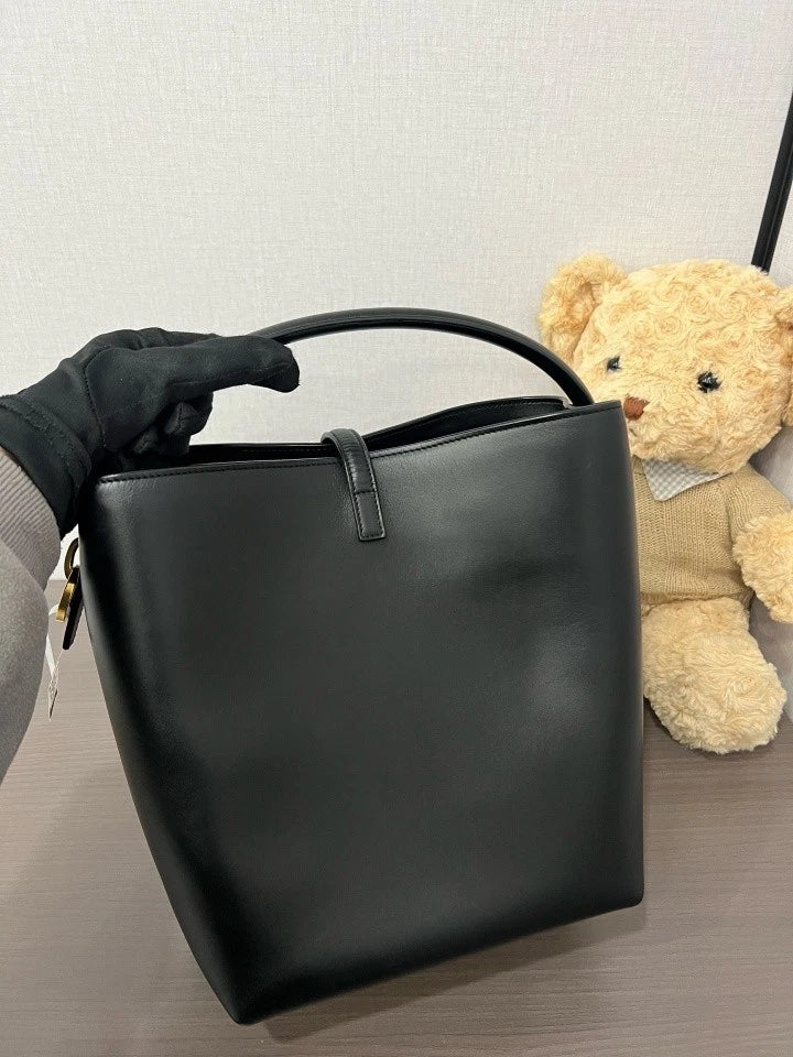 YSL Black Leather Large Bucket Bag For Women