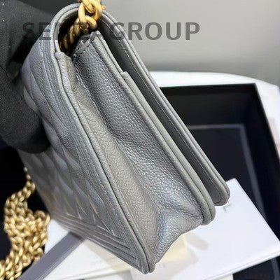 Chanel Grey Gold Hardware Le Boy WOC Chain Quilted Shoulder Bag