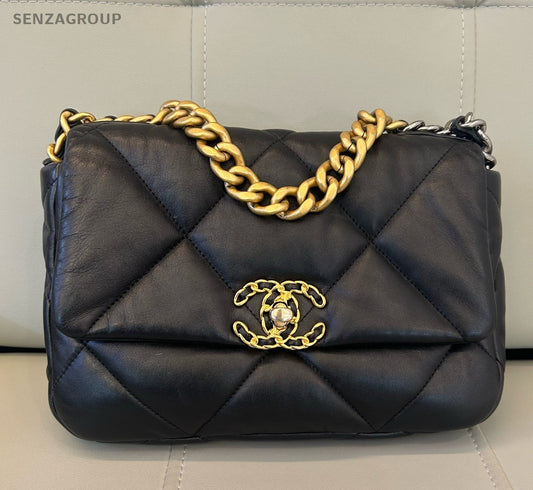 Chanel 19Bag PM Chain Shoulder Bag Black Gold Women Classic Fashion