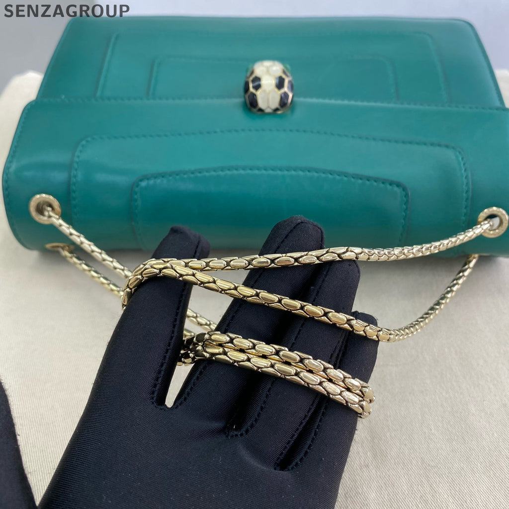 Bvlgari Serpenti Forever Medium Chain Shoulder Bag Green Gold Classic Women