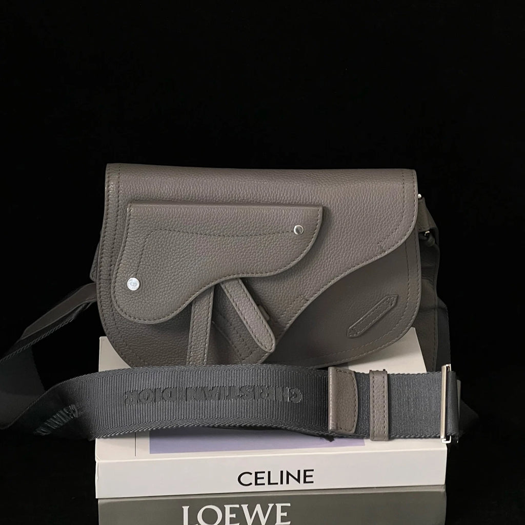 Christian Dior Saddle 2Way Shoulder Bag Crossbody Gray Silver Unisex Adults
