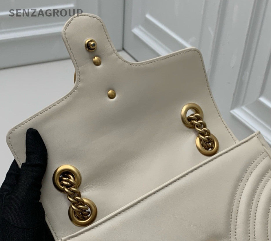 Gucci Marmont Chain Shoulder Bag Crossbody White Gold Used Women Classic