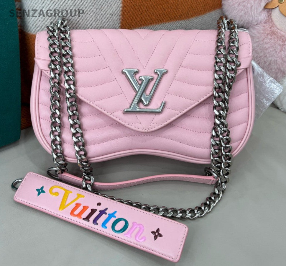 Louis Vuitton New Wave MM Chain Shoulder Bag Pink Silver Used Women Classic