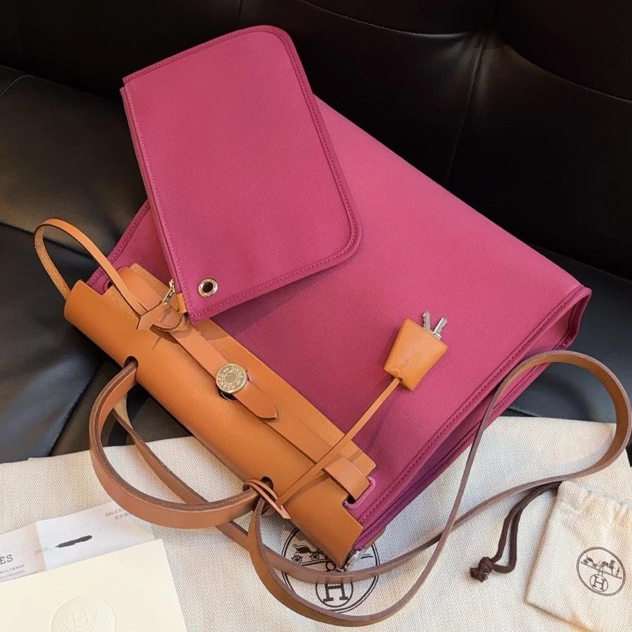 Hermes Herbag 31 Tote Top Handle Shoulder Bag Purple Women Fashion