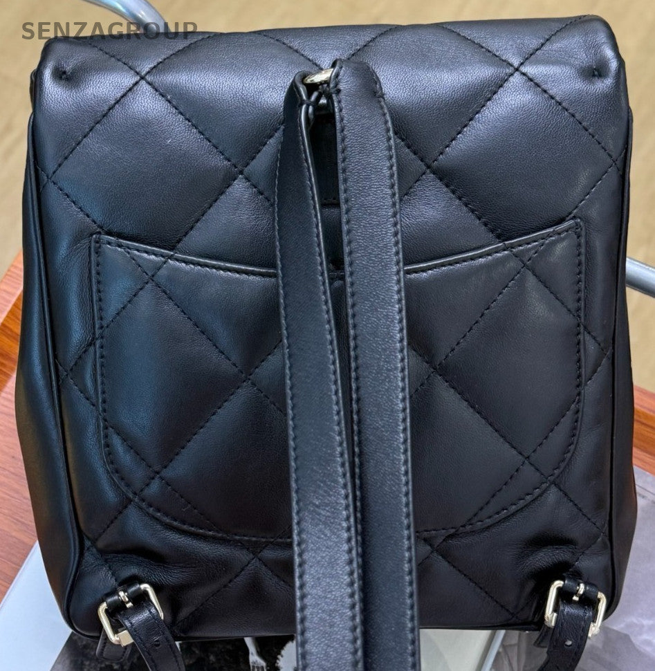 Chanel ADO Diamond Pattern Backpack Black Gold Used Women Classic Designer