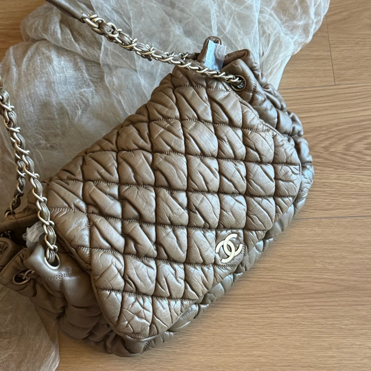 Authentic Chanel Puff Flap Bag Chain Shoulder Bag Gold