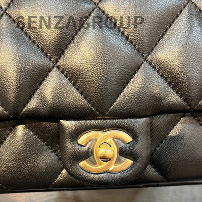 Chanel Black Quilted Lambskin Mini Square Flap Bag Gold Chain