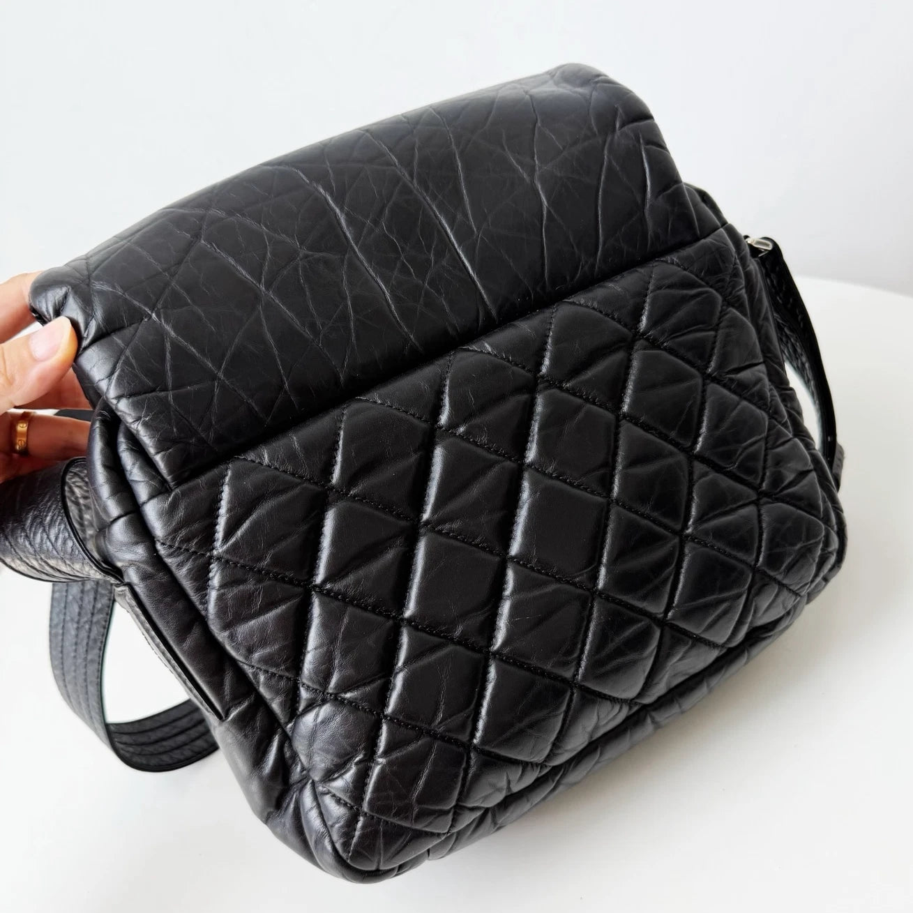Chanel Coco Lambskin Black Silver Hardware Diamond Messenger Bag Crossbody