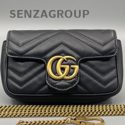 Gucci Marmont Mini Chain Shoulder Crossbody Bag Black Gold Women Classic