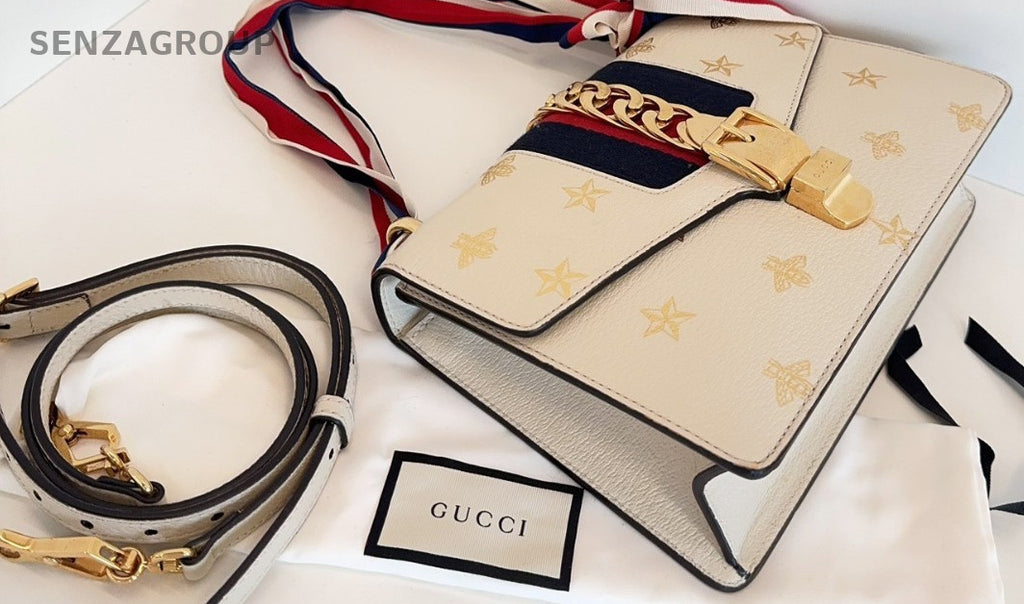 GUCCI Sylvie Bee Medium White Gold 2WAY Shoulder bag Women