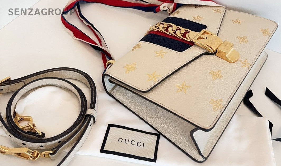 GUCCI Sylvie Bee Medium White Gold 2WAY Shoulder bag Women