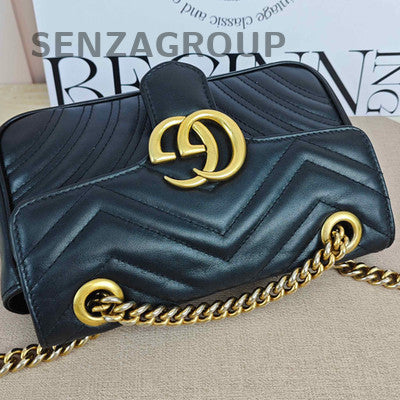 Gucci Marmont 22 Black Gold Chain Shoulder Crossbody Bag Women's Fashion