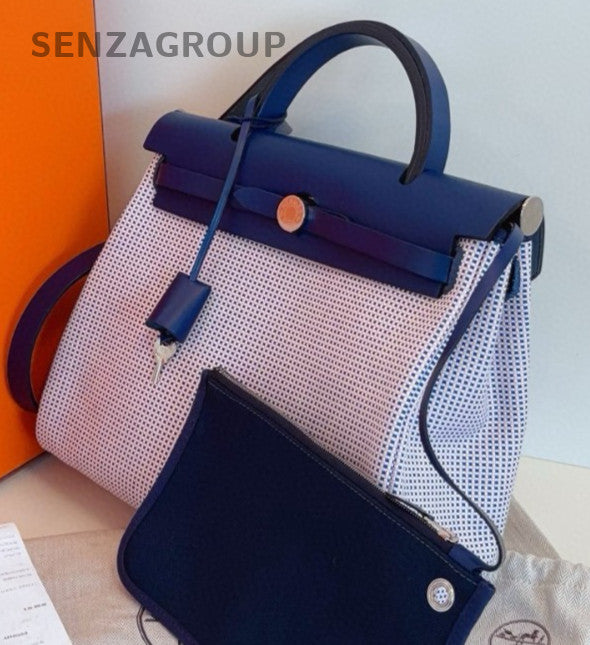 Hermes Herbag Zip31 Top Handle Bag Crossbody Blue White Silver Women Classic