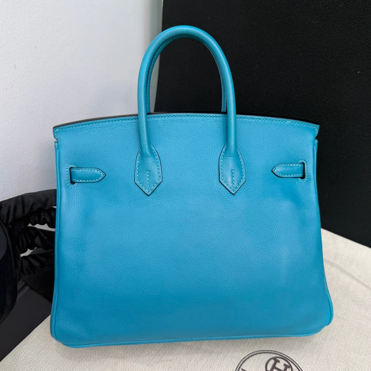 Hermes Birkin25 Evercolor Leather Top Handle Bag Blue Silver Used Women Classic