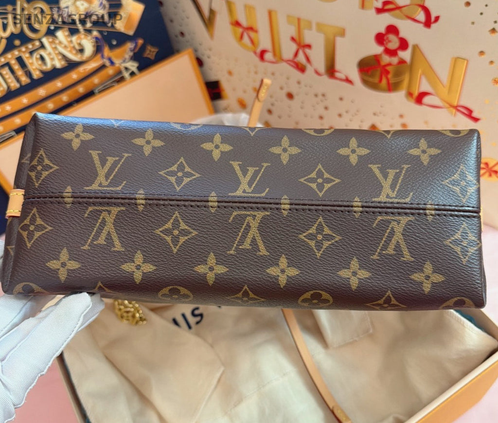 Louis Vuitton Carryall BB Monogram Chain Shoulder Bag Brown Gold Women Classic