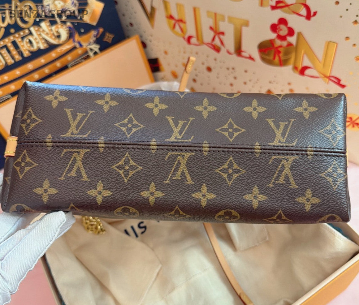 Louis Vuitton Carryall BB Monogram Chain Shoulder Bag Brown Gold Women Classic