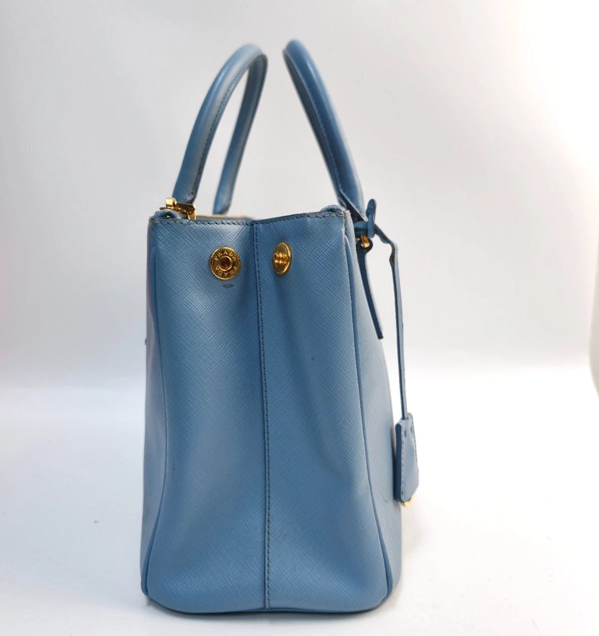 Prada Galleria 2Way Top Handle Bag Crossbody Blue Gold Used Women Classic