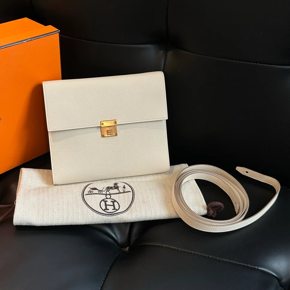 Hermes Clic16 Evercolor Leather Shoulder Crossbody White Gold Women Classic