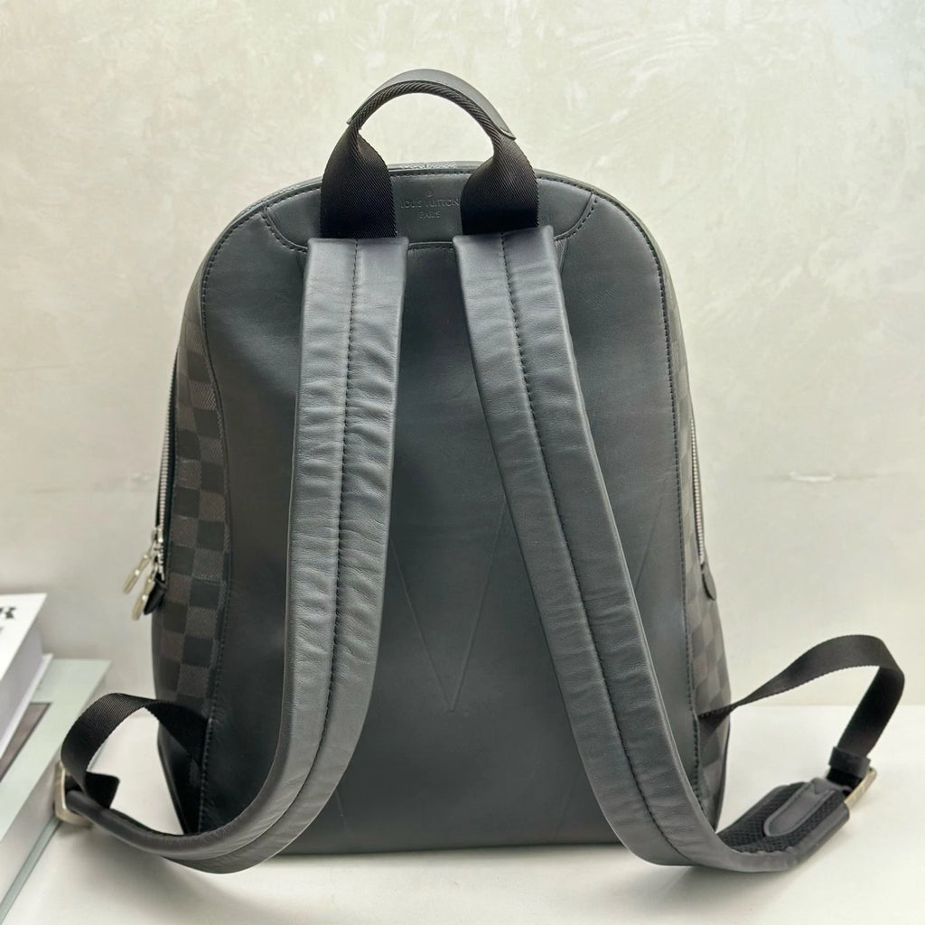 Authentic Louis Vuitton Josh Black Damier Canvas Zipper Backpack Silver Hardware