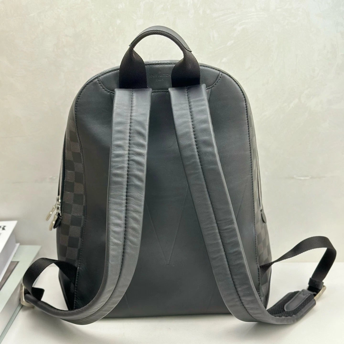 Authentic Louis Vuitton Josh Black Damier Canvas Zipper Backpack Silver Hardware