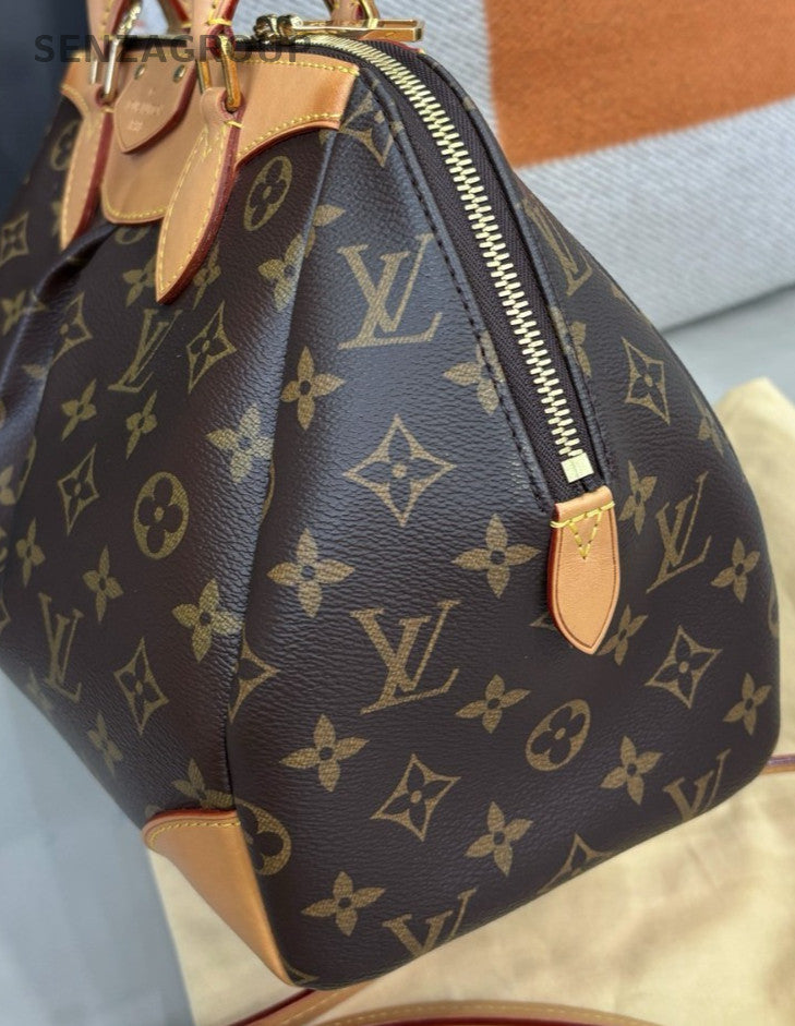 Louis Vuitton Segur Monogram Top Handle Bag Crossbody Brown Gold Women Classic