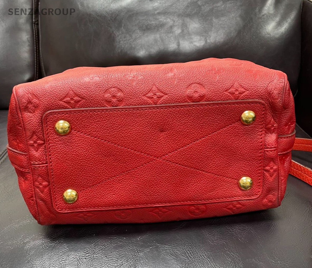 Louis Vuitton Monogram Empreinte Speedy25 Top Handle Bag Crossbody Red Women