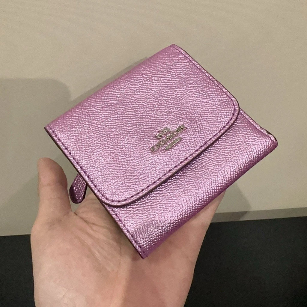 Coach Purple Leather Wallet Card Coin Purse For Women