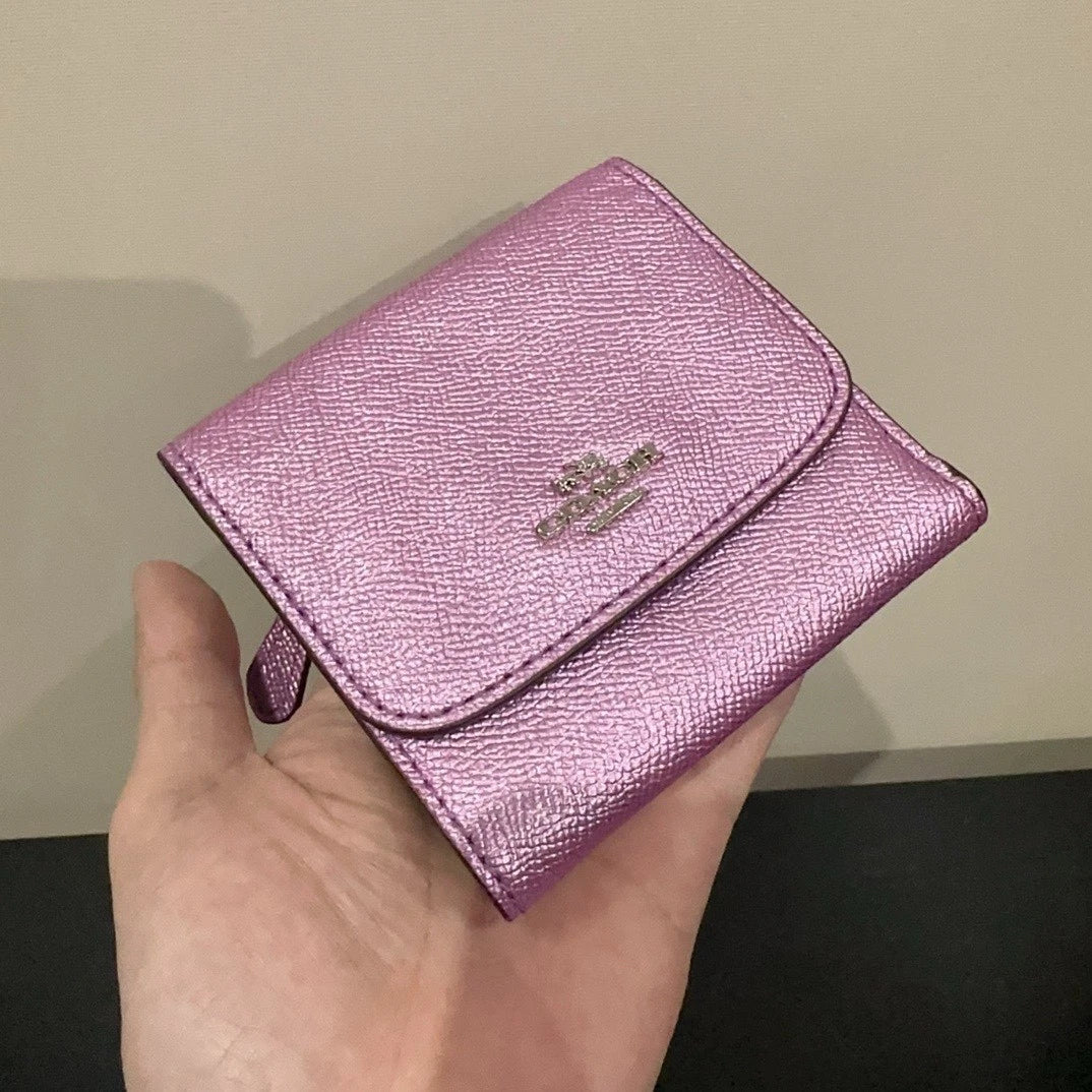 Coach Purple Leather Wallet Card Coin Purse For Women