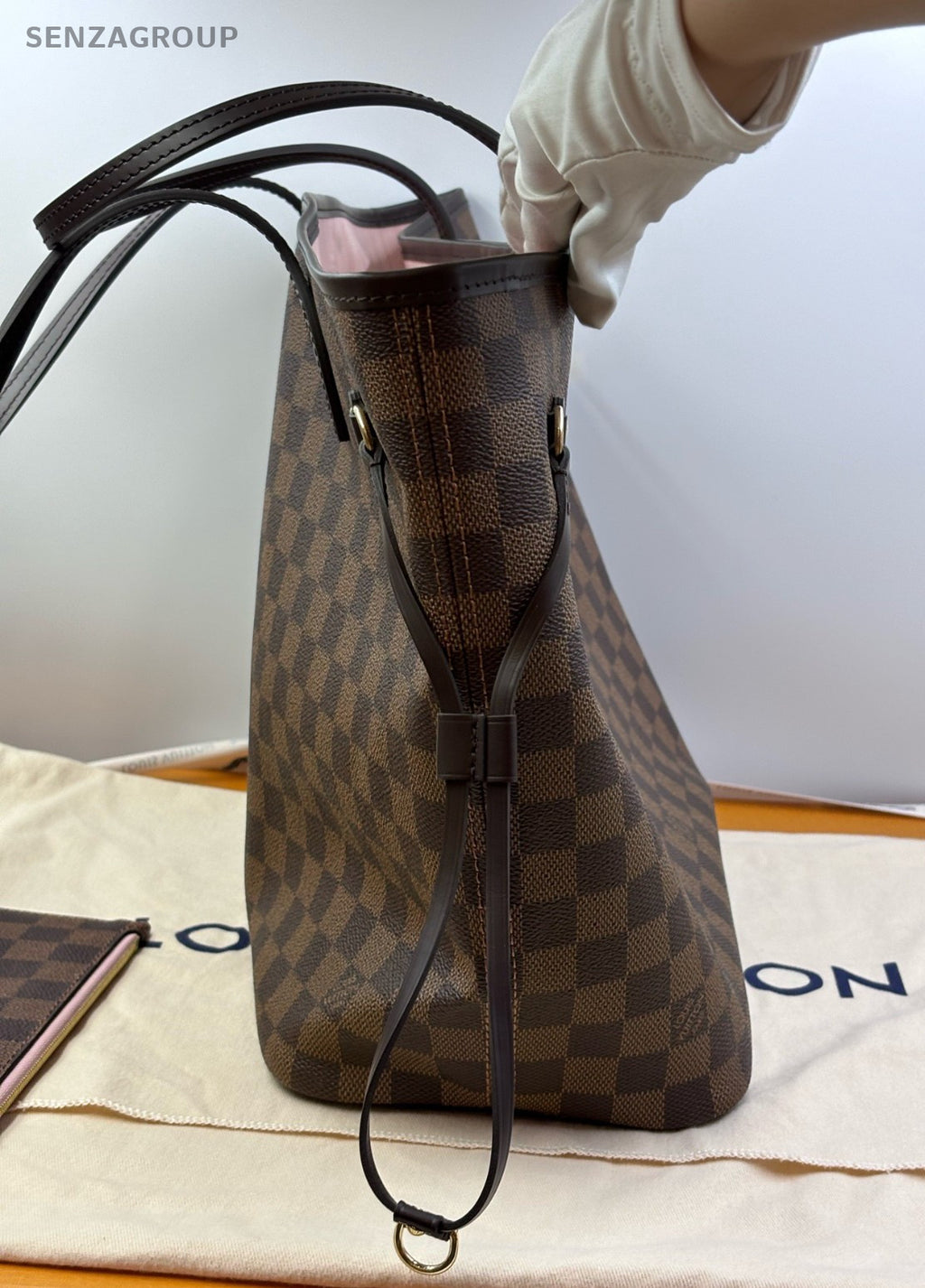 Louis Vuitton Neverfull MM Tote Shoulder Bag Brown Pink Women Classic