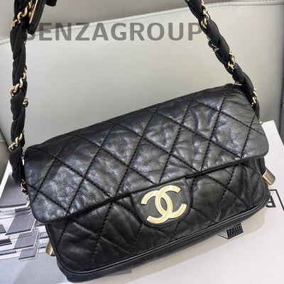 Chanel Black Gold Twist CF Shoulder Bag Quilted Pattern Women's Fashion