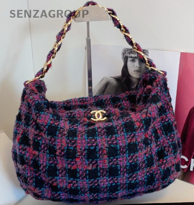 Chanel Tweet Maxi Hobo Chain Shoulder Bag Purple Gold Women Classic Designer