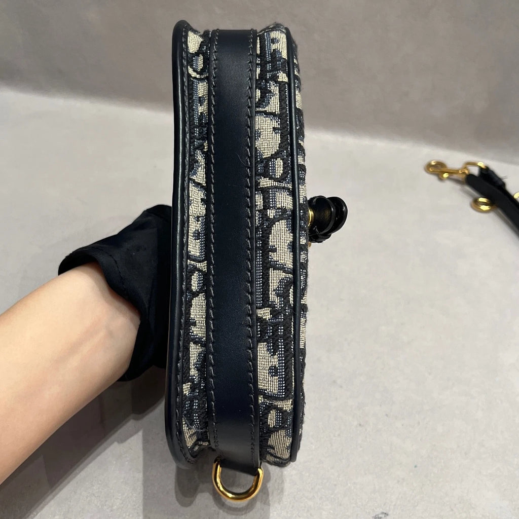 Christian Dior Bobby Oblique Canvas Blue Shoulder Bag Crossbody GHW Excellent