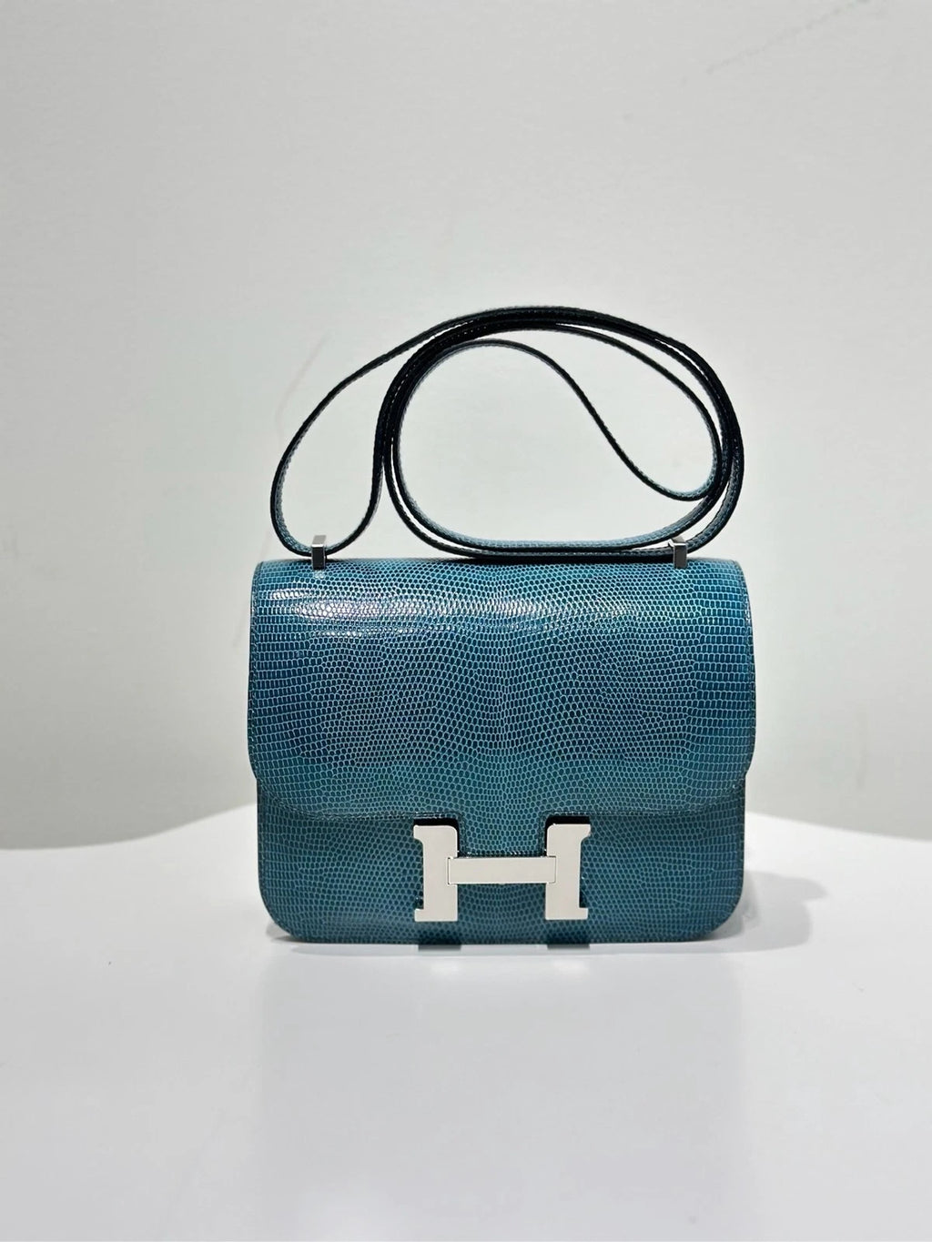 Hermes Constance 19 Blue Lizard Leather Shoulder Bag For Women