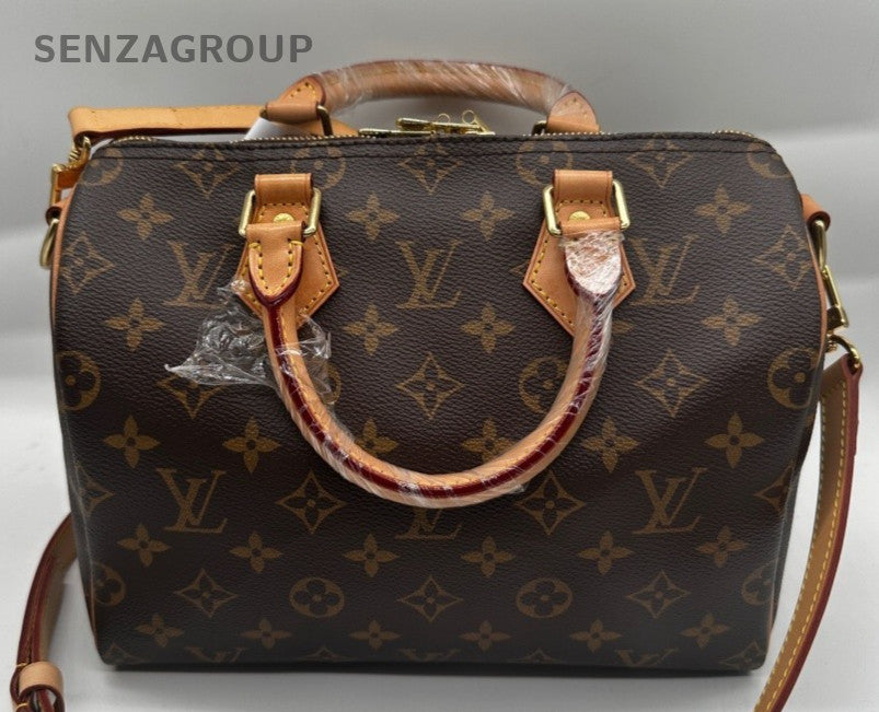 Louis Vuitton Speedy25 Monogram Top Handle Bag Crossbody Brown Gold Women