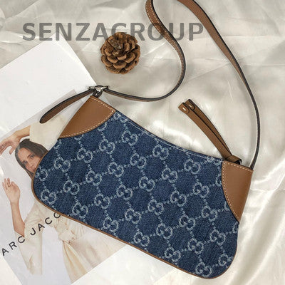 Gucci Shoulder Underarm Bag Blue Brown Women's Fashion Classic