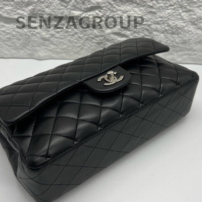 Chanel Classic Flap Black Silver Medium Lambskin Chain Shoulder Bag