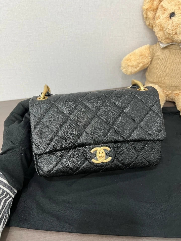 CHANEL 24P Black Mini Square Crossbody Bag For Women