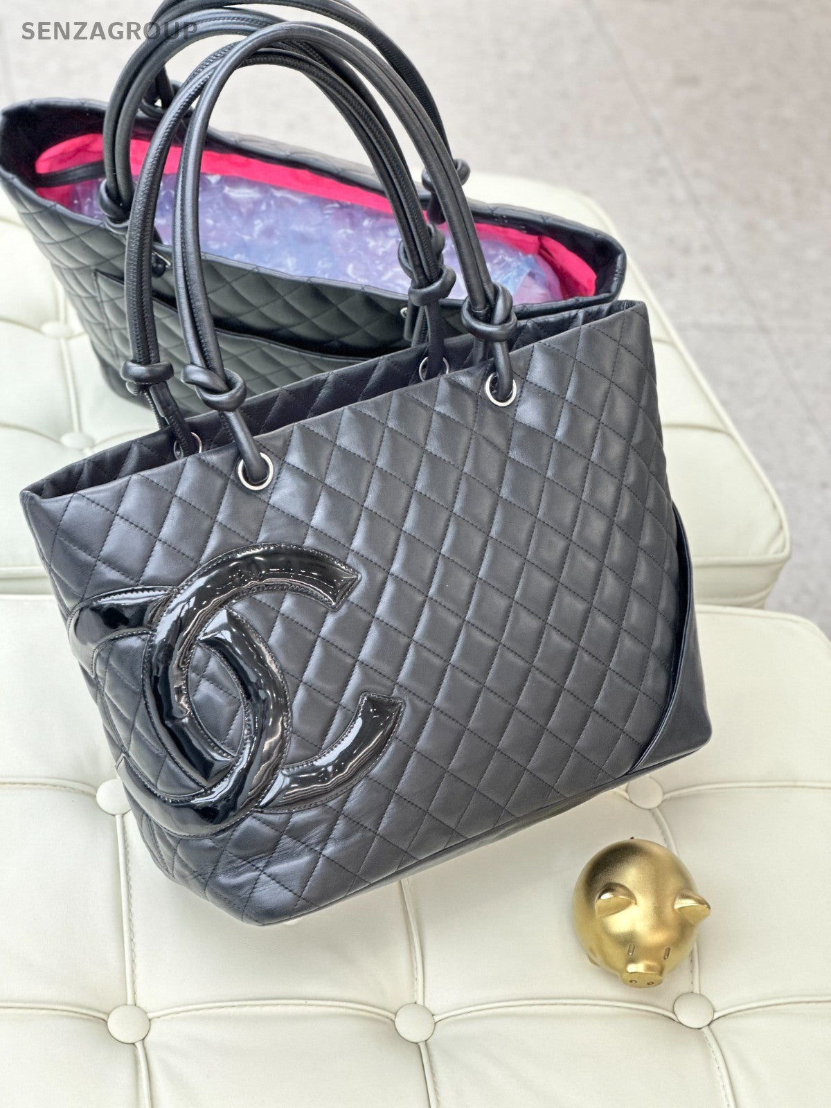 CHANEL Combom Tote Diamond Pattern Clafskin Shoulder bag Black Women
