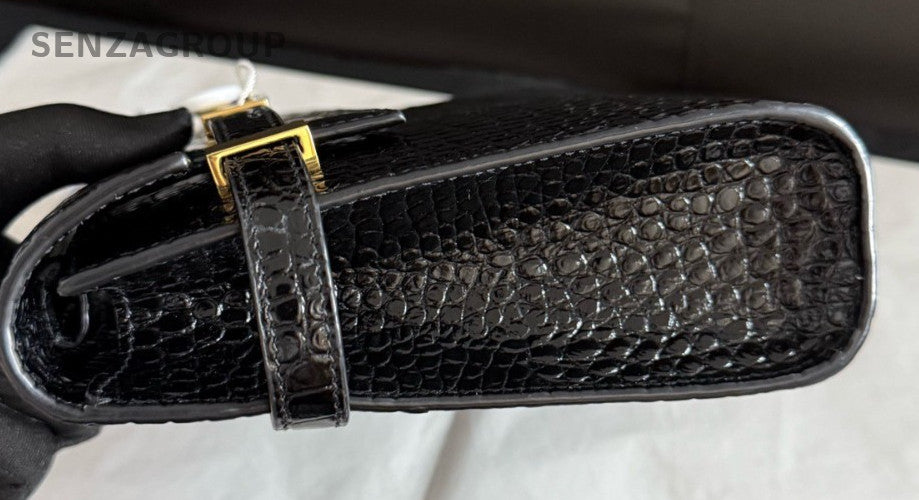 Saint Laurent Manhattan PM Shoulder Bag Black Gold Used Women Classic