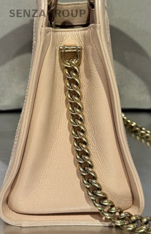 Chanel Calfskin Chain Crossbody Top Handle Bag Pink Gold Used Women Designer