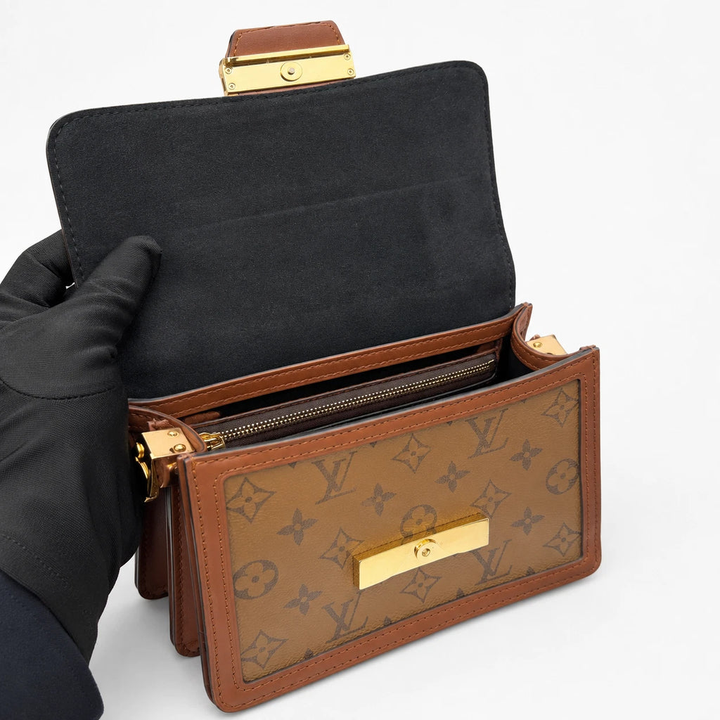 Louis Vuitton Dauphine PM Monogram Canvas Crossbody Brown Gold Excellent