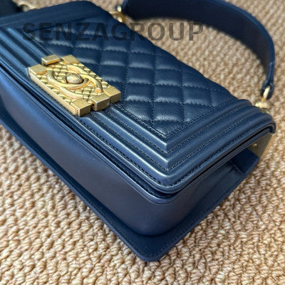 Chanel Blue Calfskin Small Boy Bag Chain Shoulder Crossbody