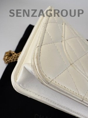 Chanel WOC Quilted Chain Shoulder Crossbody Bag White Gold Classic