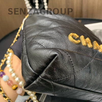 Chanel Black Gold 22 Bag Mini Pearl Chain Shoulder Crossbody Bag Quilted